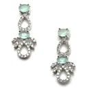 Rhodium-Plated Silver Toned Sea Green American Diamond Studded Necklace with Earrings Jewellery Set