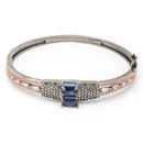 Rose Gold-Plated Black Toned Square Shaped Royal Blue American Diamond Studded Bracelet