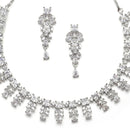 Rhodium-Plated Silver Toned Leaf White American Diamond Studded Necklace with Earrings Jewellery Set