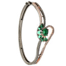 Rose Gold-Plated Black Toned Flower Shaped Emerald Green American Diamond Studded  Bracelet