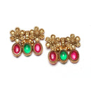 Gold-Plated Red & Green Cubic Zirconia Studded Floral Shaped Jewellery Set
