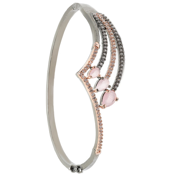 Rose Gold-Plated Black Toned Teardrop Shaped Pink American Diamond Studded Bracelet