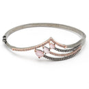 Rose Gold-Plated Black Toned Teardrop Shaped Pink American Diamond Studded Bracelet