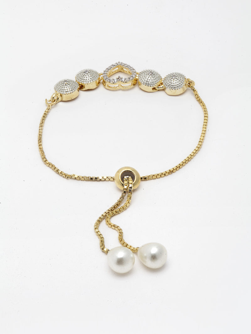 Heart Shaped White & Gold-Plated American Diamond Studded Jewellery Set Combo