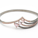 Rose Gold-Plated Black Toned Teardrop Shaped Pink American Diamond Studded Bracelet