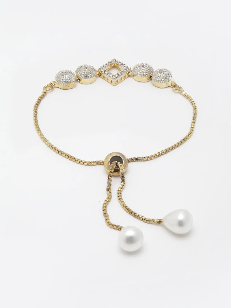 White & Gold-plated American Diamond Studded Jewellery Set Combo