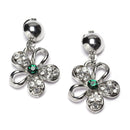 Rhodium-Plated Green American Diamonds Studded Floweret Necklace & Earrings Jewellery Set