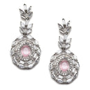 Rhodium-Plated Silver Toned Square Pink American Diamond Studded Necklace with Earring Jewellery Set