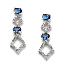 Rhodium-Plated Silver Toned Rectangle Navy Blue American Diamond Studded Necklace Earrings Jewellery Set