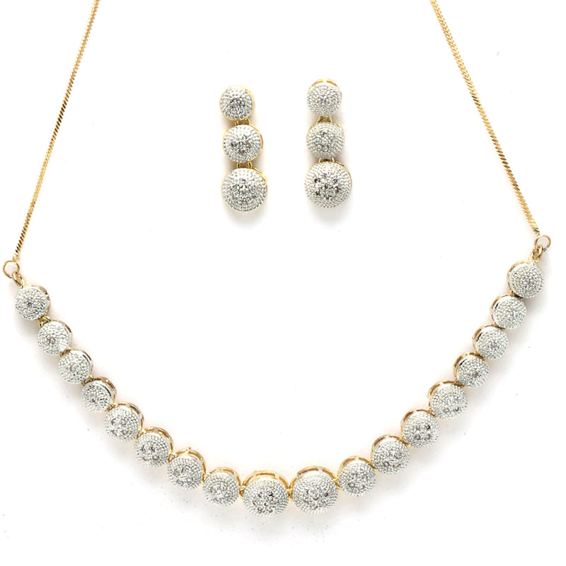 Combo Gold-Plated White American Diamond-Studded Jewellery Set