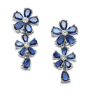 Rhodium-Plated Navy Blue American Diamonds Studded Floral Necklace & Earrings Jewellery Set