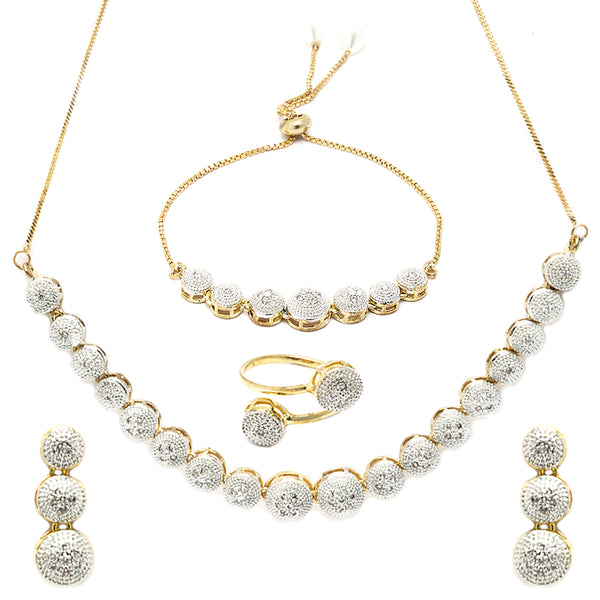 Combo Gold-Plated White American Diamond-Studded Jewellery Set