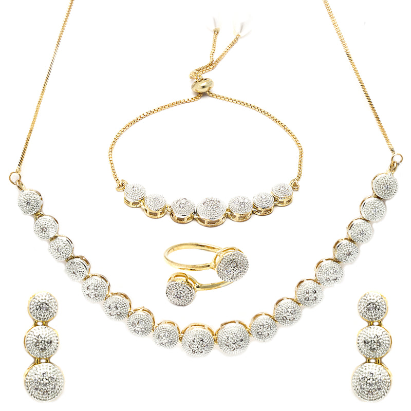 Combo Gold-Plated White American Diamond-Studded Jewellery Set