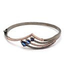 Rose Gold-Plated Black Toned Teardrop Shaped Royal Blue American Diamond Studded Bracelet