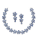 Rhodium-Plated Navy Blue American Diamonds Studded Floral Necklace & Earrings Jewellery Set