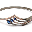 Rose Gold-Plated Black Toned Teardrop Shaped Royal Blue American Diamond Studded Bracelet