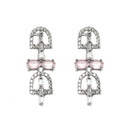 Rhodium-Plated Silver Toned Rectangle Pink American Diamond Studded Necklace Earrings Jewellery Set