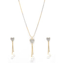 Gold-plated  Pearl Drop Heart White Cubic Zirconia Studded Pendant Set