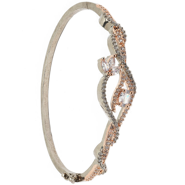 Rose Gold-Plated Black Toned Floral White American Diamond Studded  Kada Bracelet