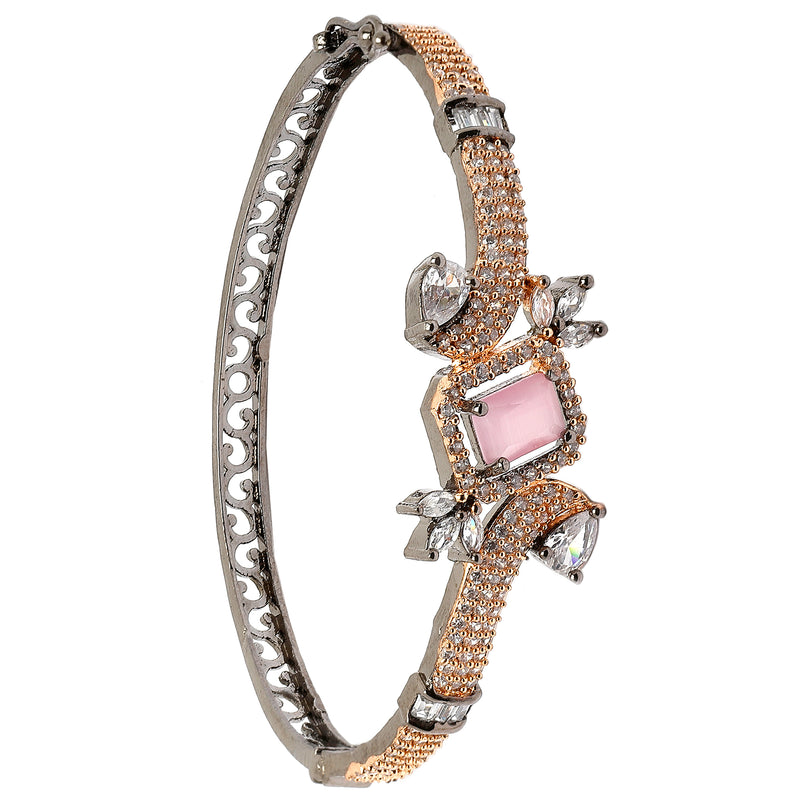 Rose Gold-Plated Black Toned Square Shaped  Pink American Diamond Studded Bracelet