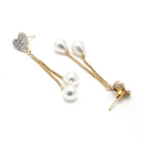 Gold-plated  Pearl Drop Heart White Cubic Zirconia Studded Pendant Set
