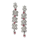 Rhodium-Plated Pink Cubic Zirconia Studded Leafy Shaped Necklace with Earrings Jewellery Set
