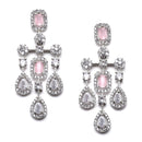 Rhodium-Plated Silver Toned Square Pink American Diamond Studded Necklace with Earring Jewellery Set