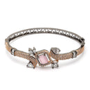 Rose Gold-Plated Black Toned Square Shaped  Pink American Diamond Studded Bracelet