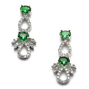 Rhodium-Plated Silver Toned Green American Diamond Studded Necklace with Earrings Jewellery set