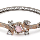 Rose Gold-Plated Black Toned Square Shaped  Pink American Diamond Studded Bracelet
