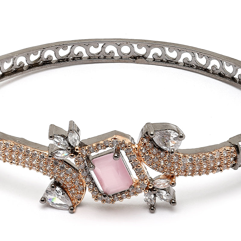 Rose Gold-Plated Black Toned Square Shaped  Pink American Diamond Studded Bracelet