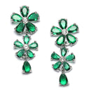 Rhodium-Plated Green American Diamonds Studded Floral Necklace & Earrings Jewellery Set