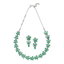 Rhodium-Plated Green American Diamonds Studded Floral Necklace & Earrings Jewellery Set