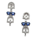 Rhodium-Plated Silver Toned Rectangle Navy Blue American Diamond Studded Necklace Earring Jewellery Set