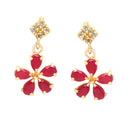 Floral Shaped Gold-Plated Red American Diamond Studded Necklace Set with Earrings