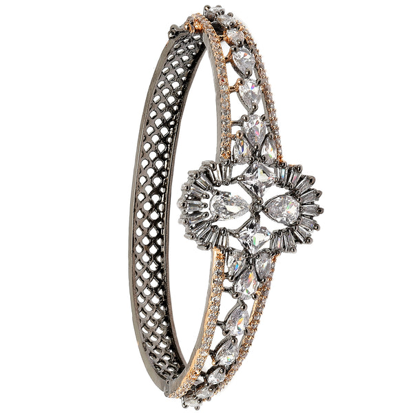 Rose Gold-Plated Black Toned White American Diamond Studded  Bracelet