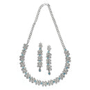Rhodium Plated Vine Motif Blue Cubic Zirconia Ethnic Necklace Jewellery Set