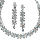 Rhodium Plated Vine Motif Blue Cubic Zirconia Ethnic Necklace Jewellery Set