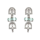 Rhodium-Plated Silver Toned Rectangle Sea Green American Diamond Studded Necklace Earrings Jewellery Set