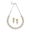Rhodium-Plated Yellow American Diamonds Studded Floral Necklace & Earrings Jewellery Set