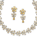 Rhodium-Plated Yellow American Diamonds Studded Floral Necklace & Earrings Jewellery Set
