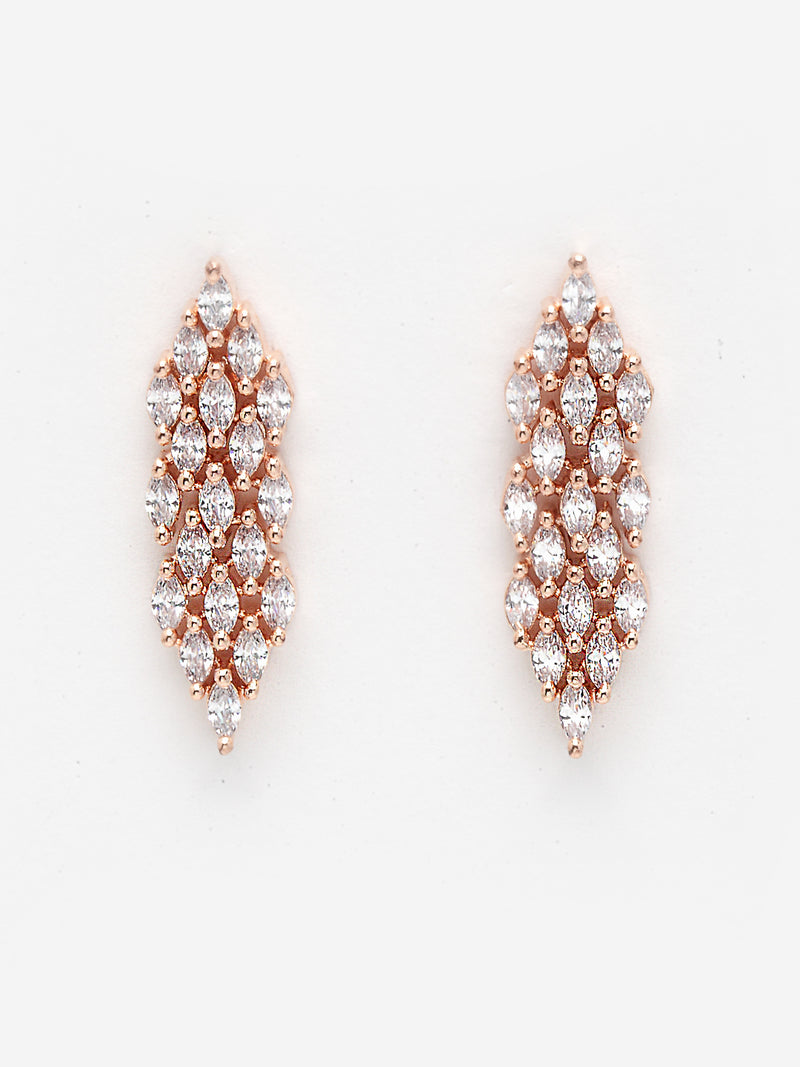 Rose Gold-Plated White American Diamond Studded Handcrafted Jewellery Set
