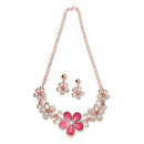 Rose Gold-Plated Red American Diamonds Studded Floweret Necklace & Earrings Jewellery Set