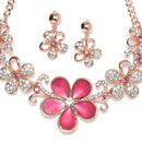 Rose Gold-Plated Red American Diamonds Studded Floweret Necklace & Earrings Jewellery Set