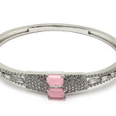 Rhodium-Plated Silver Toned Square Shaped Pink American Diamond Studded Bracelet