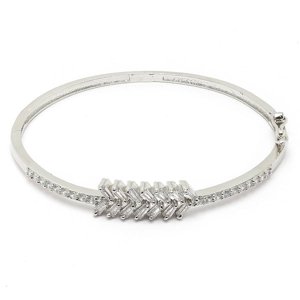 Rhodium-Plated Silver Toned White Flower Shaped American Diamond Studded Bracelet