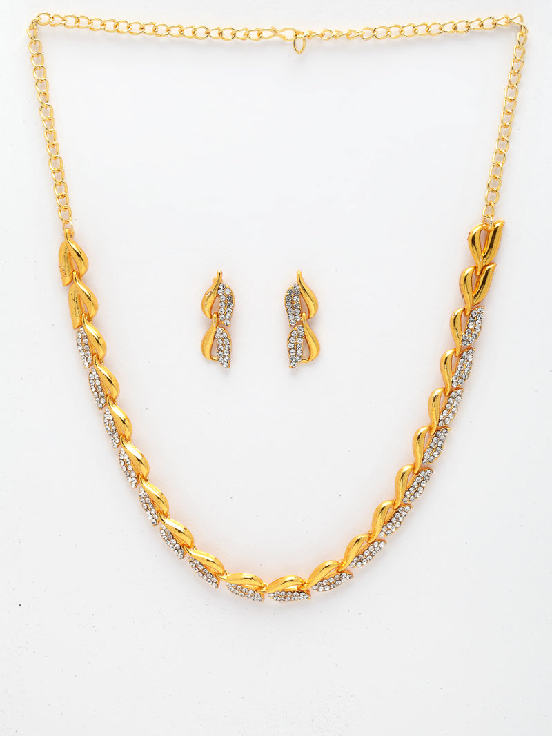 Stylish Ethnic 18K Gold Plated White Cubic Zirconia Necklace Set With Earrings