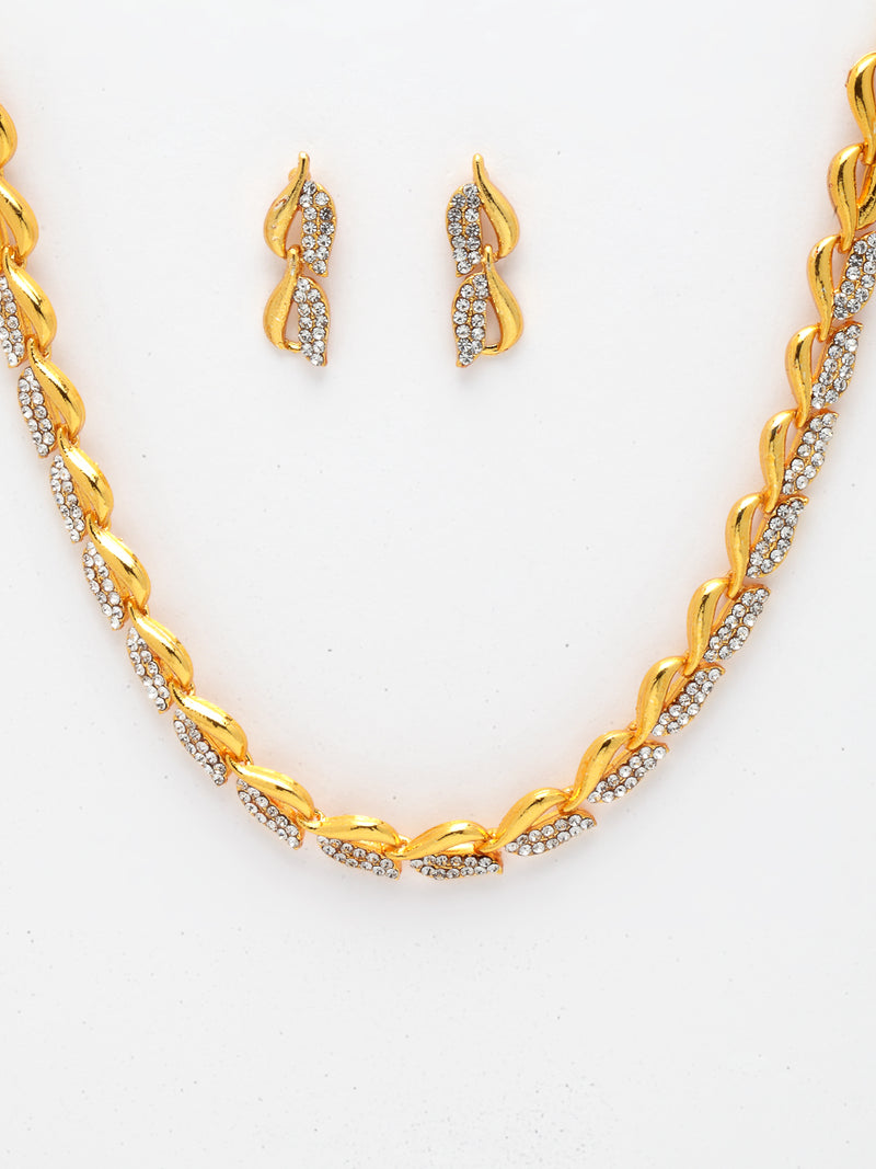 Stylish Ethnic 18K Gold Plated White Cubic Zirconia Necklace Set With Earrings