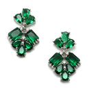 Rhodium-Plated Silver Toned Pear Green American Diamond Studded Necklace with Earrings Jewellery Set