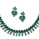 Rhodium-Plated Silver Toned Pear Green American Diamond Studded Necklace with Earrings Jewellery Set